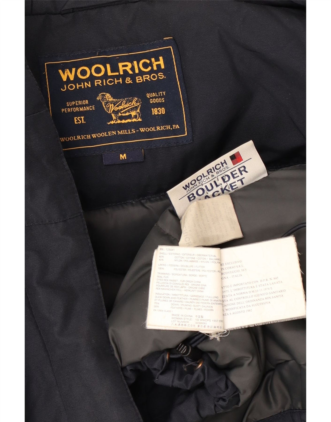 Jaqueta feminina acolchoada com capuz Woolrich Reino Unido 14 algodão azul marinho médio