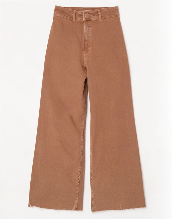 Zara Calça feminina casual de perna larga EU 36 XS W26 L28 algodão bege
