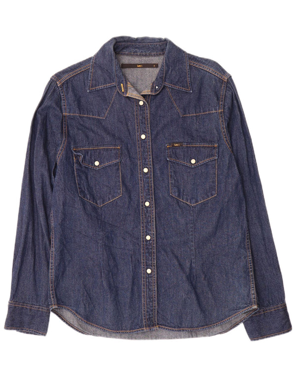 Camisa jeans feminina Lee de manga comprida com ajuste regular Reino Unido 18 XL azul marinho algodão