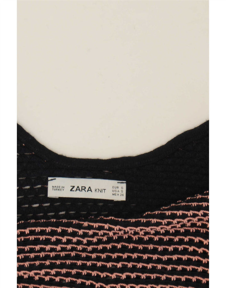 Zara Womens Crop Cami Top UK 10 Pequeno Listrado Azul Marinho