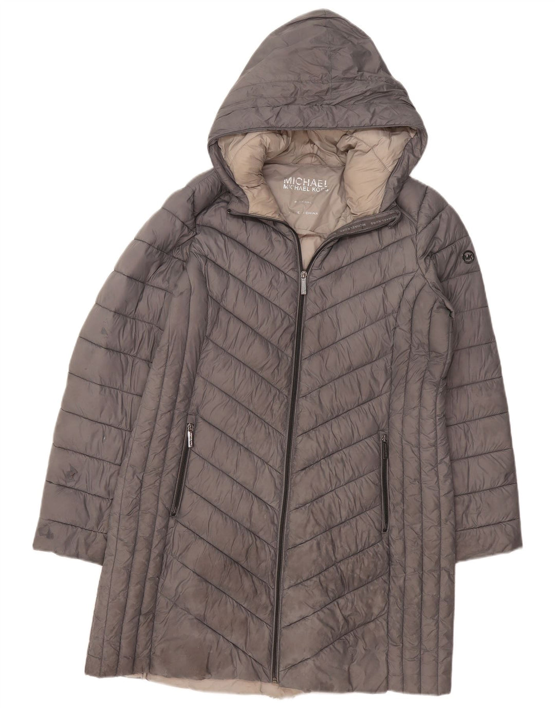 Casaco acolchoado com capuz feminino MICHAEL KORS Reino Unido 16 grande cinza nylon