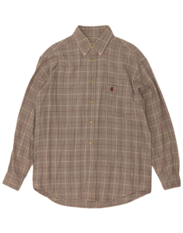 Camisa masculina de flanela Conte of Florence algodão xadrez cinza médio