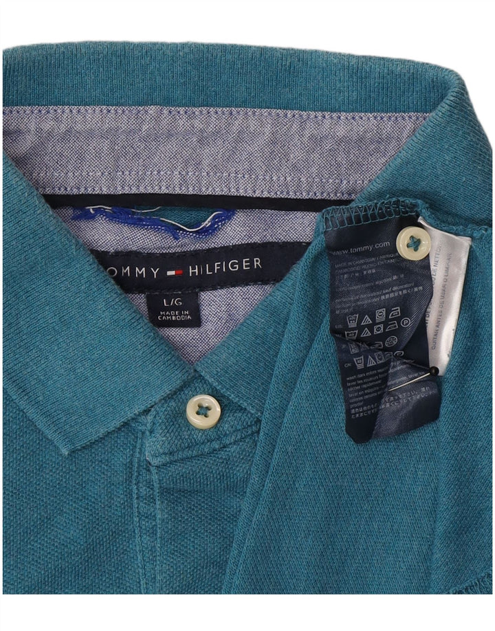Camisa polo masculina Tommy Hilfiger grande algodão azul