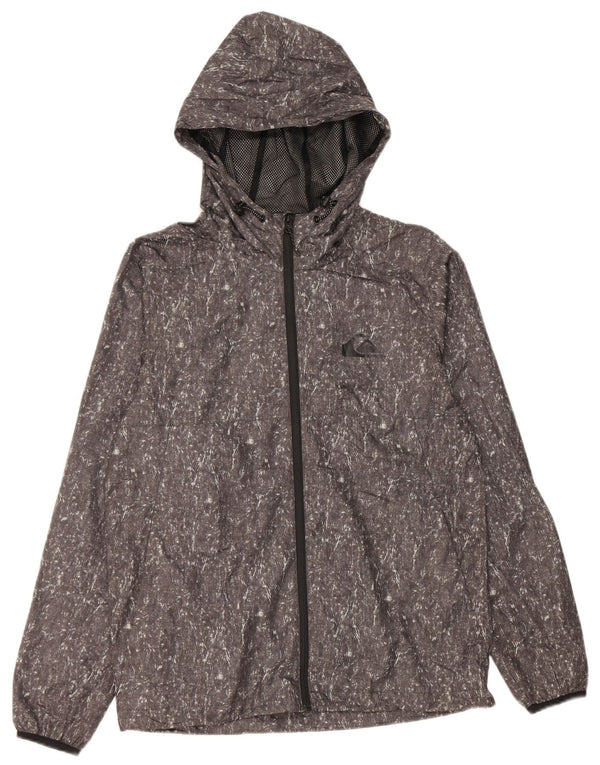 Jaqueta de chuva masculina Quiksilver com capuz UK 34 XS poliéster manchado cinza