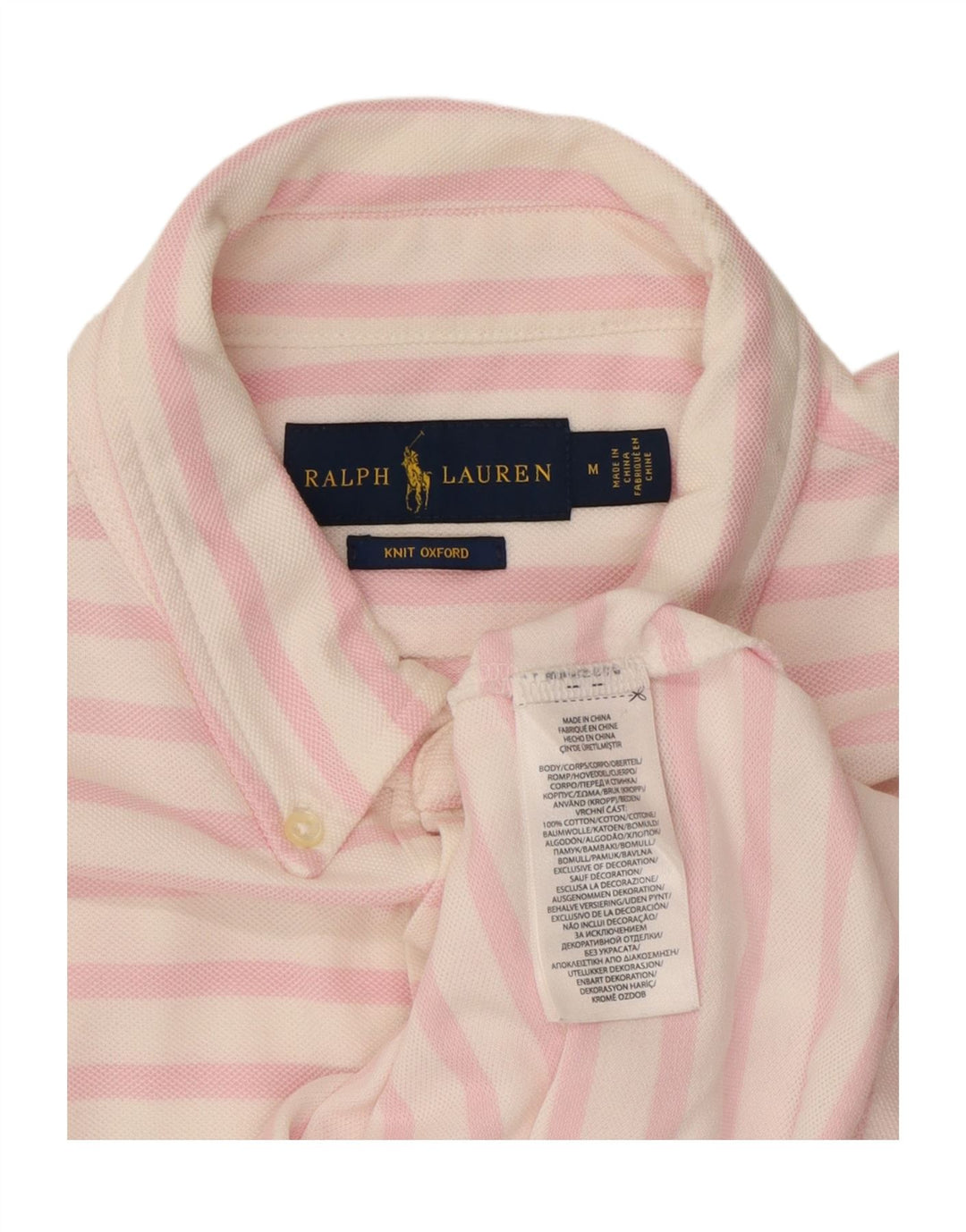 Camisa polo masculina de malha Oxford RALPH LAUREN de algodão listrado rosa médio