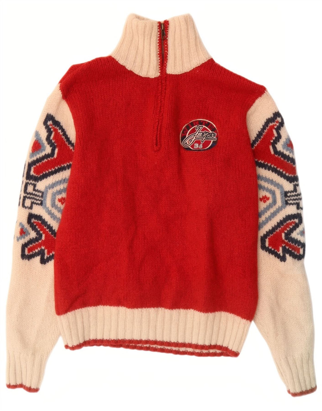 Suéter masculino Marlboro Classics com zíper e gola pequena, vermelho Fair Isle Wool