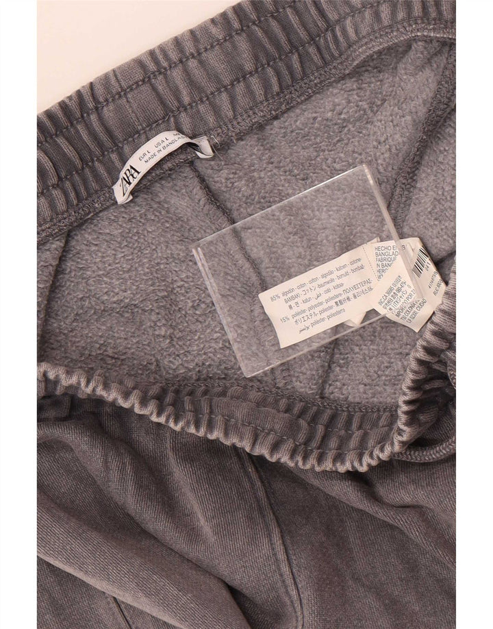 Zara Calça feminina de treino com pernas largas, algodão cinza grande