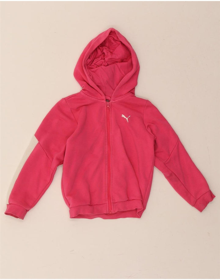 PUMA Girls Zip Hoodie Sweater 3-4 Years Pink Colourblock Cotton Vintage Puma and Second-Hand Puma from Messina Hembry 