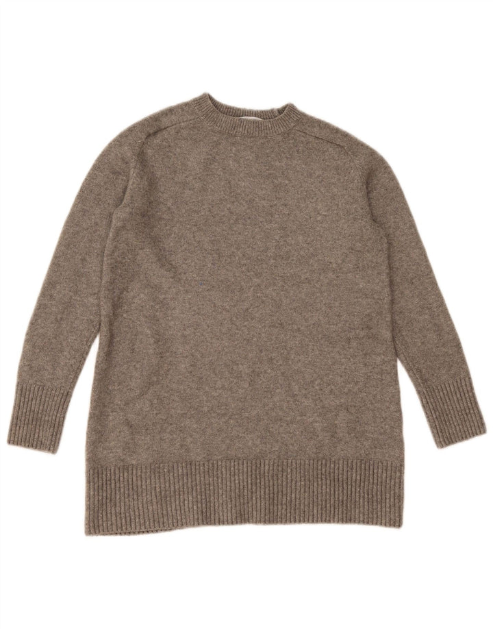 Suéter feminino Zara com gola canoa UK 12 poliéster manchado cinza médio