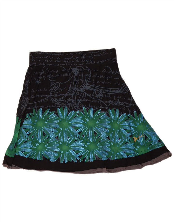 Saia feminina Desigual A-Line grande W32 algodão floral preto