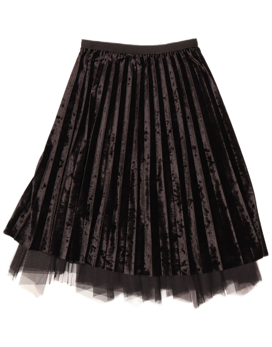 Saia plissada de veludo feminino vintage W28 médio preto