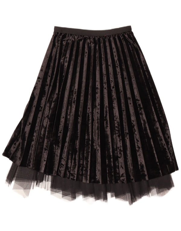 Saia plissada de veludo feminino vintage W28 médio preto