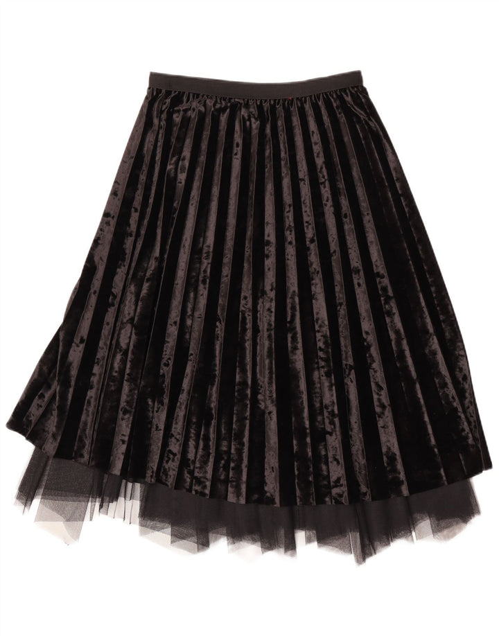 Saia plissada de veludo feminino vintage W28 médio preto