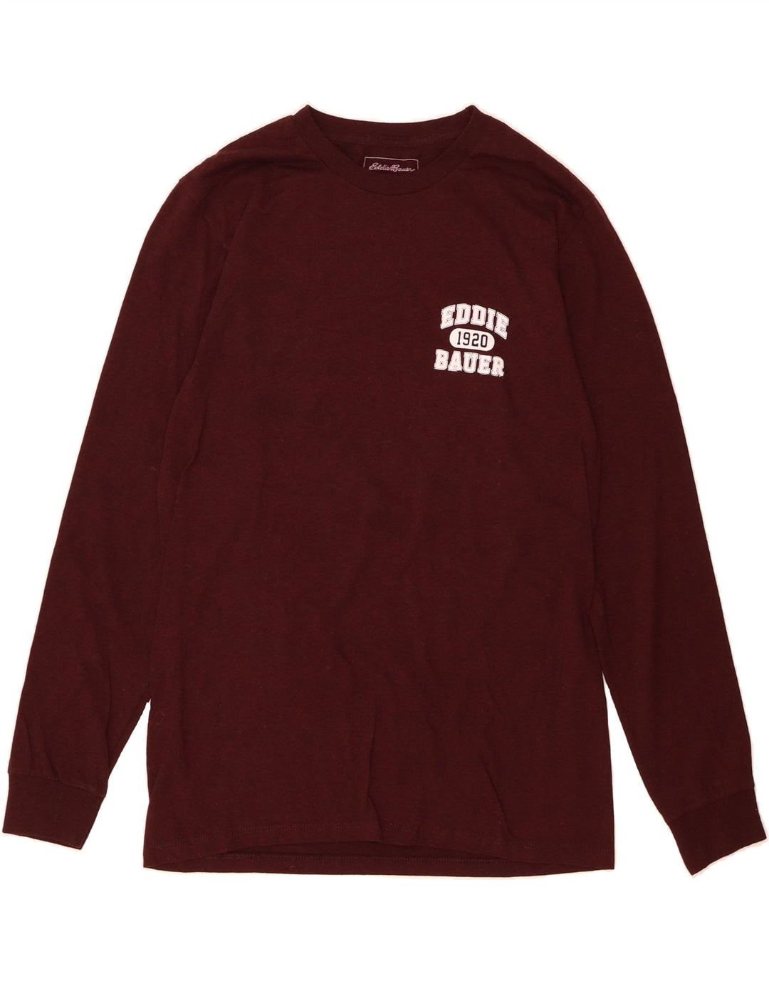 EDDIE BAUER Mens Graphic Top Long Sleeve Medium Burgundy Cotton Vintage Eddie Bauer and Second-Hand Eddie Bauer from Messina Hembry 