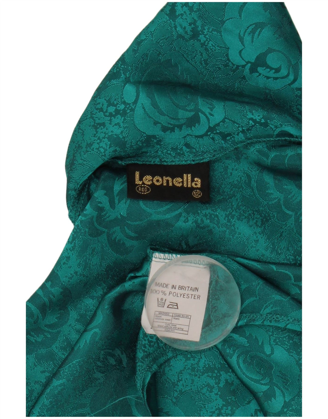 Blusa feminina vintage com gravata frontal Reino Unido 12 poliéster floral verde médio