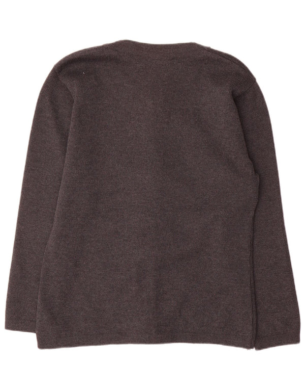 Suéter de cardigã grande feminino vintage Reino Unido 10 lã cinza pequena