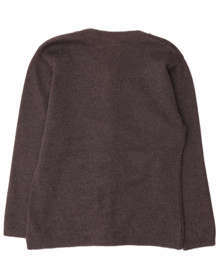 Suéter de cardigã grande feminino vintage Reino Unido 10 lã cinza pequena