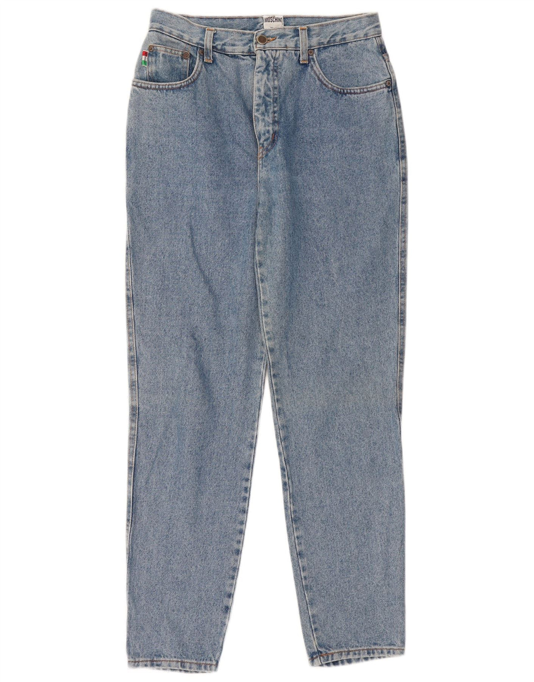 Jeans cônicos femininos Moschino W28 L30 azul