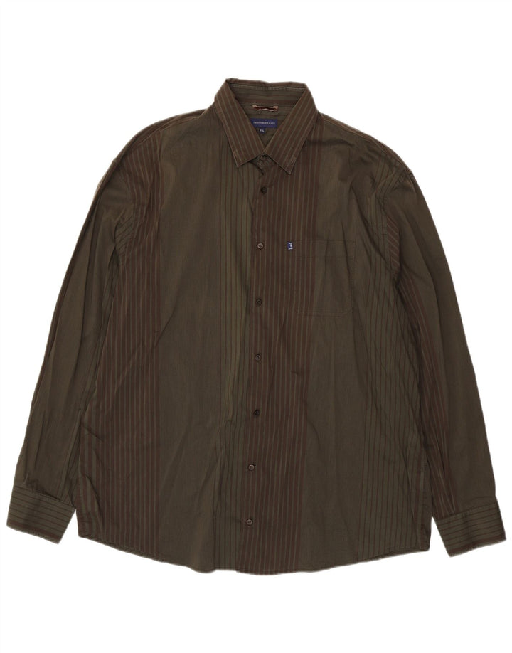 Trussardi Jeans Camisa masculina 3XL algodão listrado cáqui