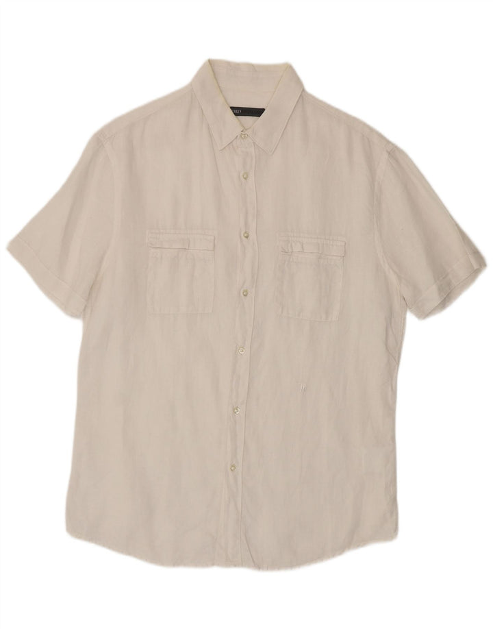 Camisa masculina de manga curta Trussardi tamanho 41 grande linho branco