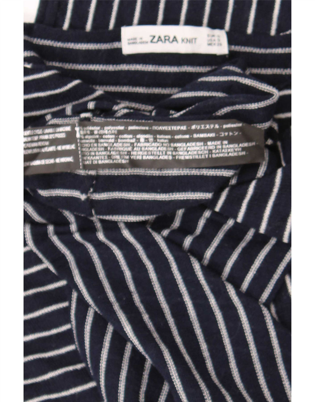 Zara Top feminino oversized manga 3/4 Reino Unido 10 pequeno listrado azul marinho