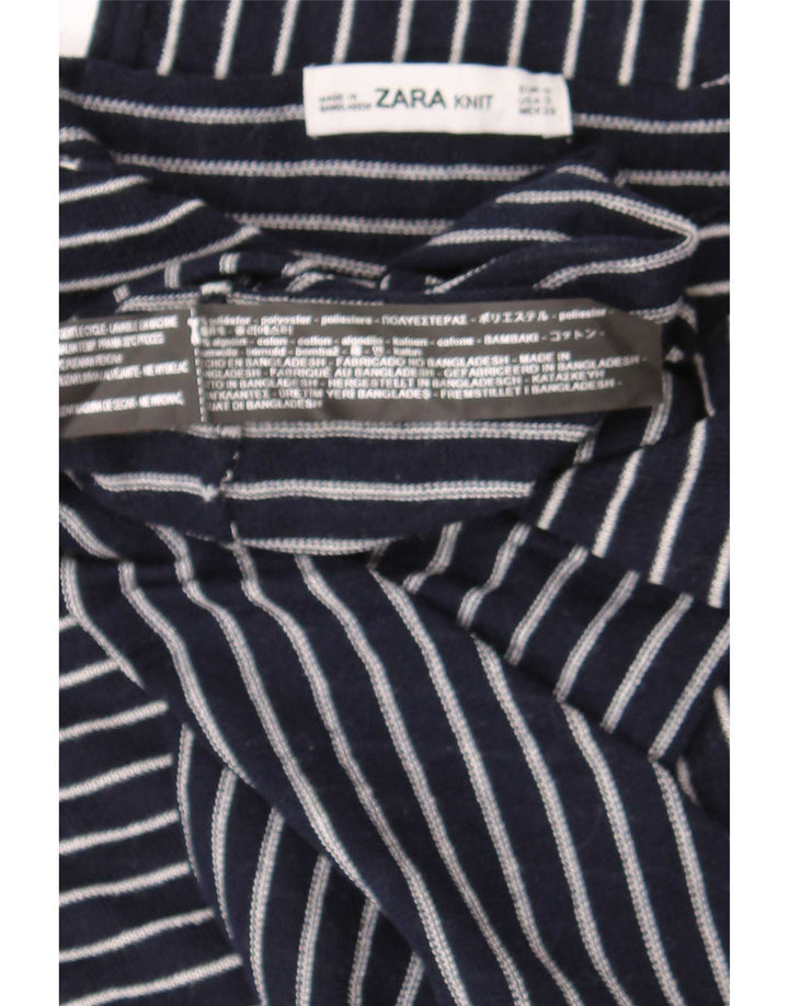 Zara Top feminino oversized manga 3/4 Reino Unido 10 pequeno listrado azul marinho