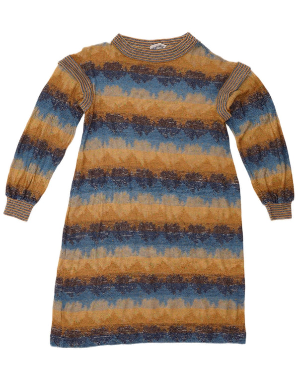 Vestido feminino vintage UK 12 listrado bege médio