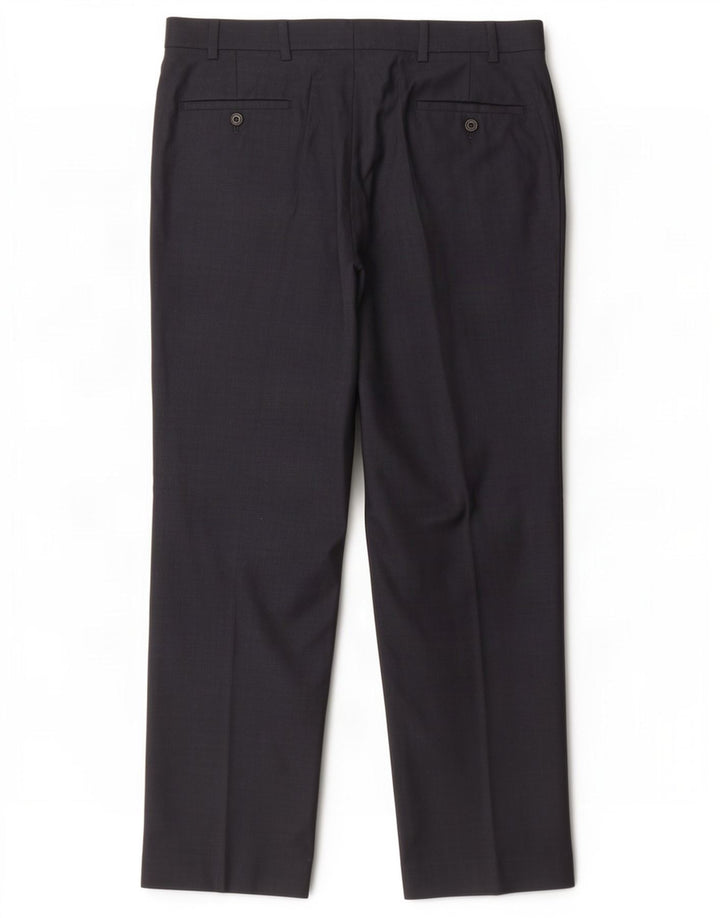 Calça masculina de terno reto Marks & Spencer W38 L31 lã azul marinho
