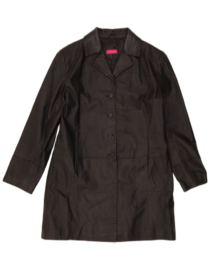 Casaco de couro feminino vintage Reino Unido 16 grande couro preto