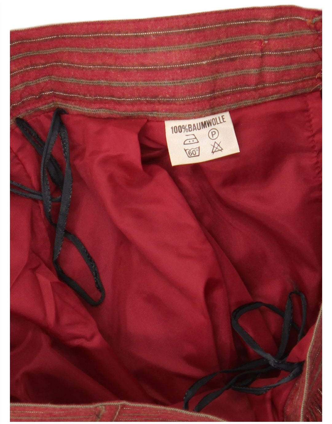 Saia feminina VINTAGE cintura alta evasê W28 algodão listrado vermelho médio