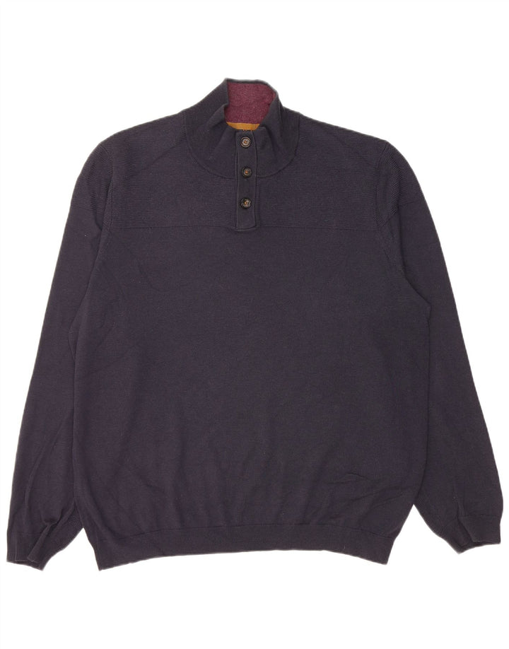 Suéter masculino Ted Baker com gola redonda tamanho 6 2XL lã azul marinho