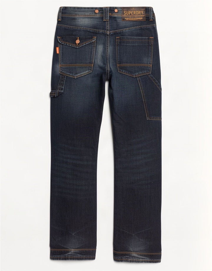 Superdry Mens Cargo Bootcut Jeans W27 L32 Azul Marinho Algodão