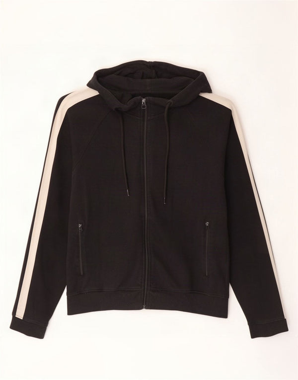 Zara Suéter masculino com capuz e zíper médio preto algodão colorblock