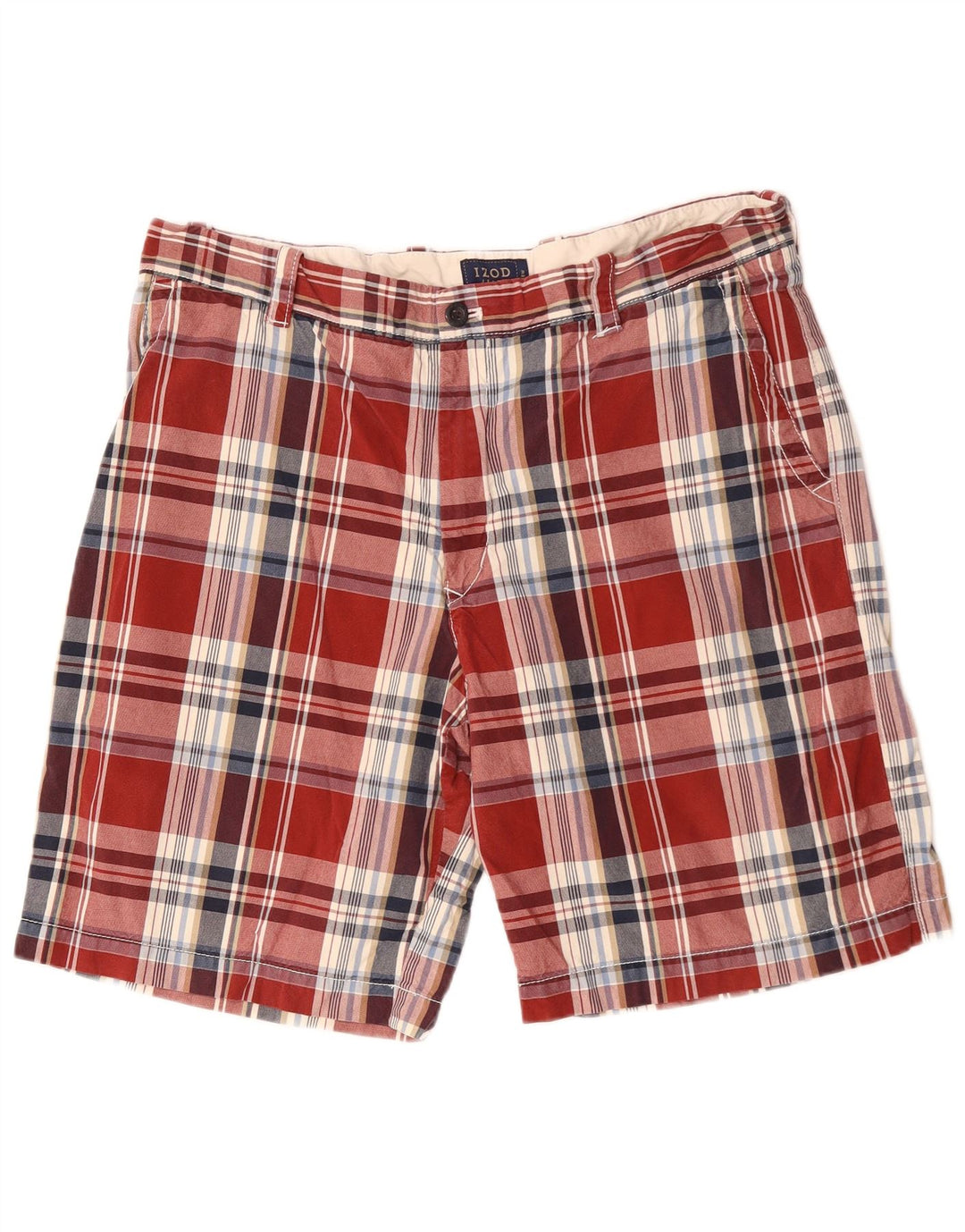 IZOD Mens Chino Shorts W38 XL Algodão Xadrez Vermelho