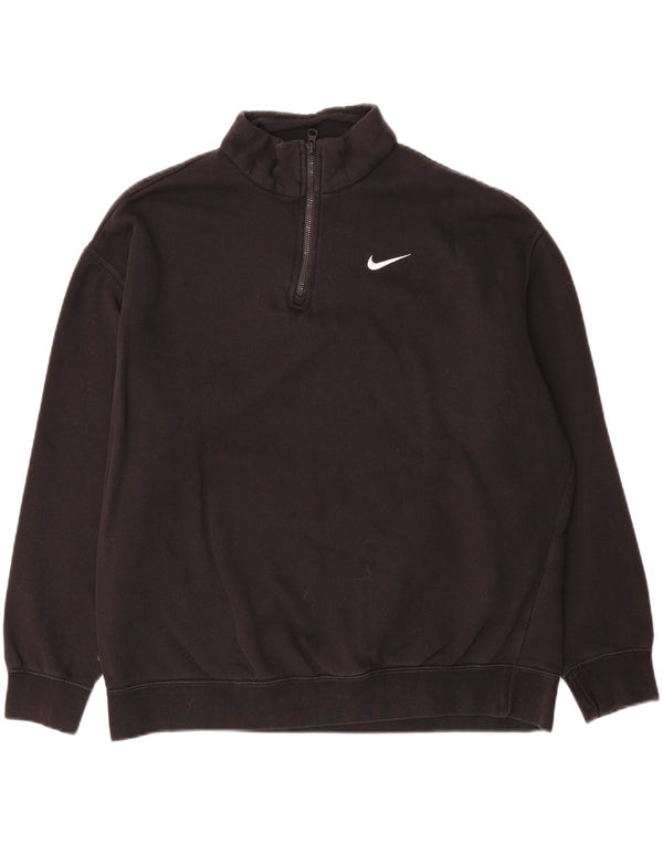 NIKE Mens Loose Fit Zip Neck Moletom Jumper Pequeno Algodão Preto