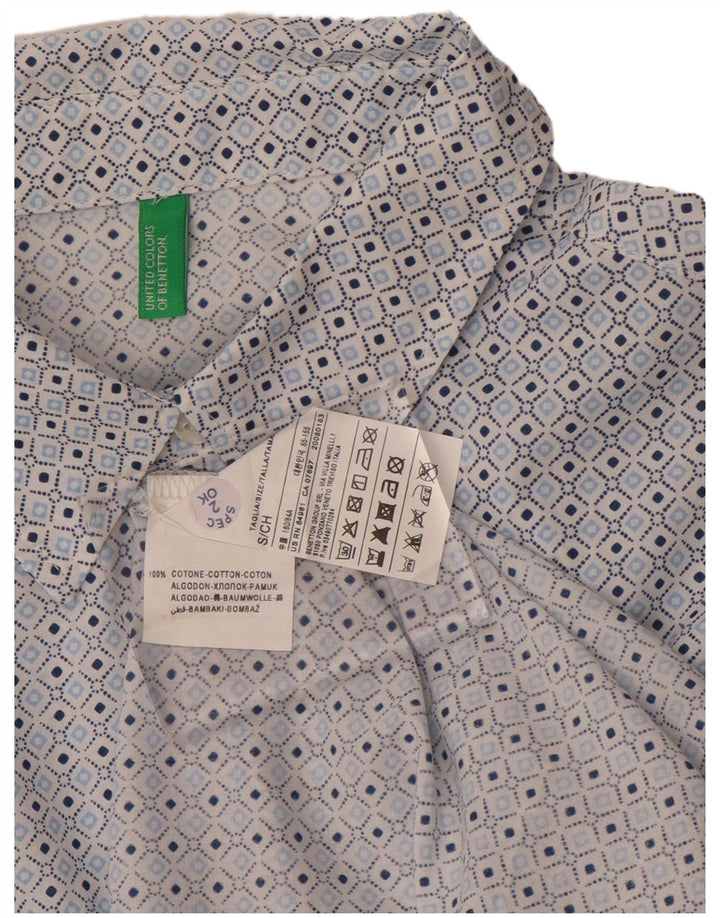 Camisa feminina Benetton pequena azul algodão geométrico