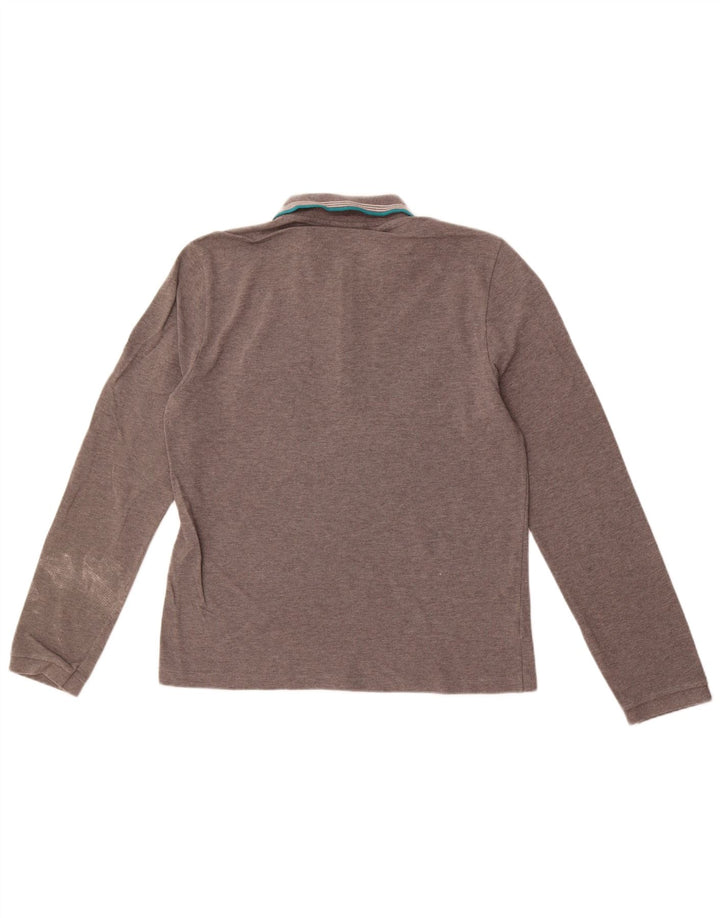 Camisa polo masculina de manga comprida Lacoste tamanho 4 algodão cinza médio