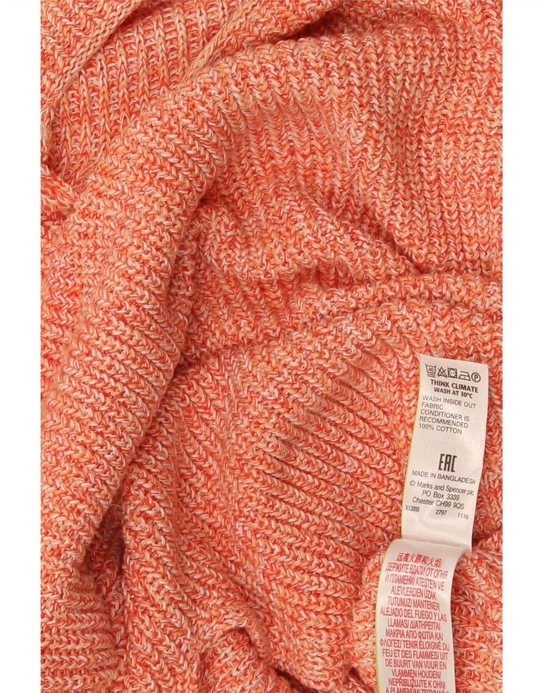 Suéter feminino Marks & Spencer com gola canoa Reino Unido 14 médio laranja manchado