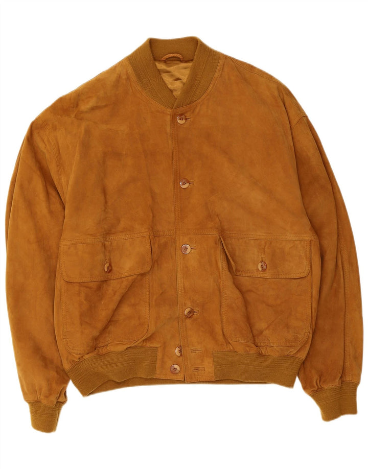 Jaqueta bomber masculina vintage de camurça Reino Unido 40 grande couro marrom