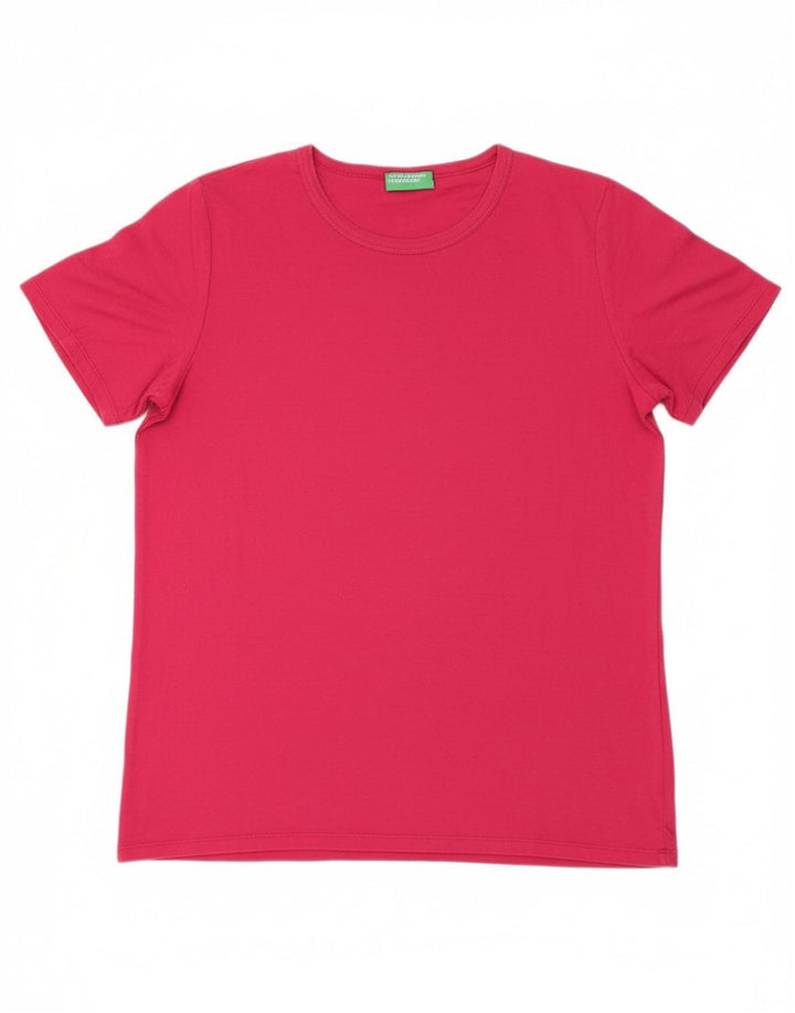 Camiseta feminina BENETTON UK 14 grande algodão rosa