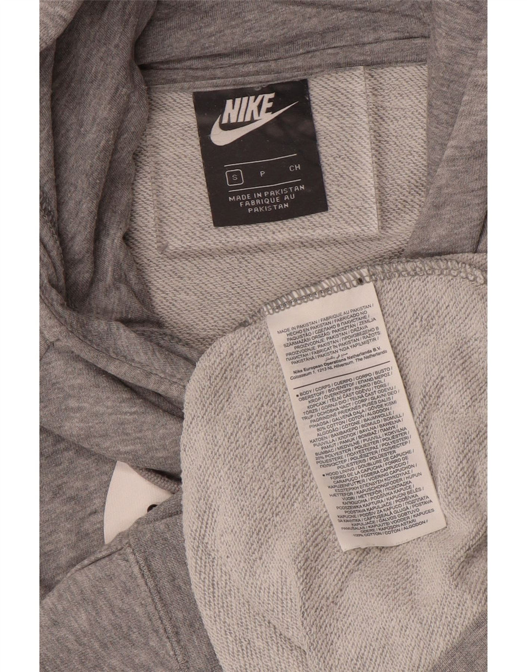 NIKE Mens Graphic Hoodie Jumper pequeno cinza manchado de algodão