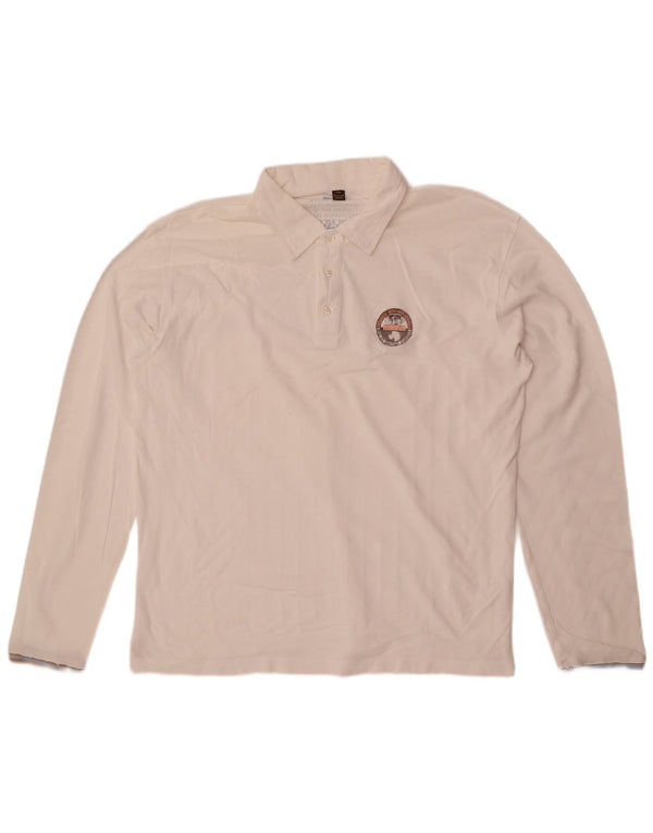 Camisa polo masculina gráfica de manga comprida Napapijri 3XL algodão branco