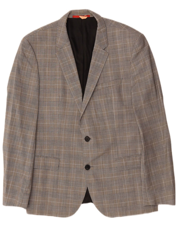 Jaqueta blazer masculina Hugo Boss com 2 botões EU 52 XL cinza Houndstooth lã
