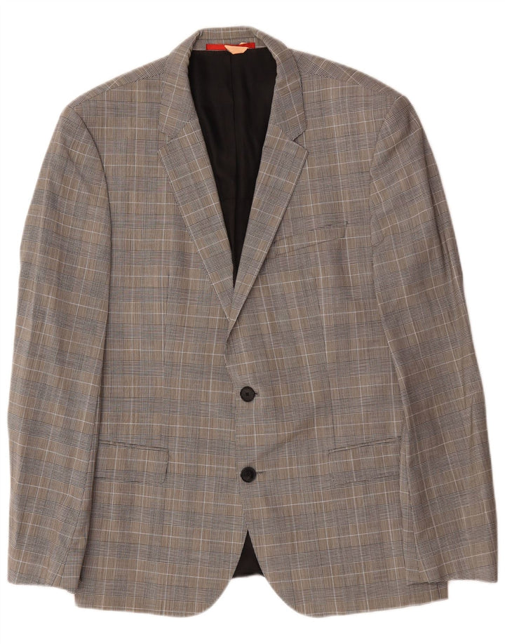 Jaqueta blazer masculina Hugo Boss com 2 botões EU 52 XL cinza Houndstooth lã