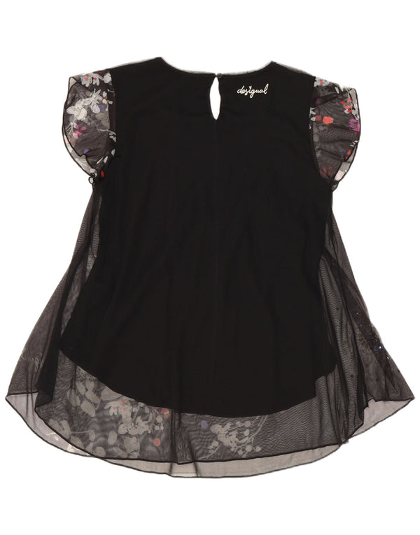 Blusa Longline Feminina Desigual Top UK 10 Pequeno Poliéster Floral Preto