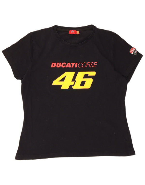Camiseta feminina gráfica Ducati UK 18 XL algodão preto