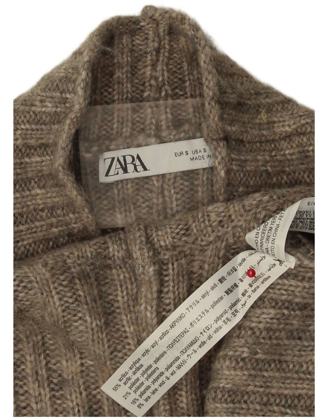 Suéter feminino Zara com gola tartaruga Reino Unido 10 pequeno cinza acrílico