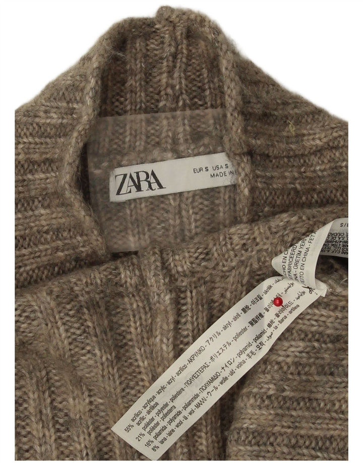 Suéter feminino Zara com gola tartaruga Reino Unido 10 pequeno cinza acrílico