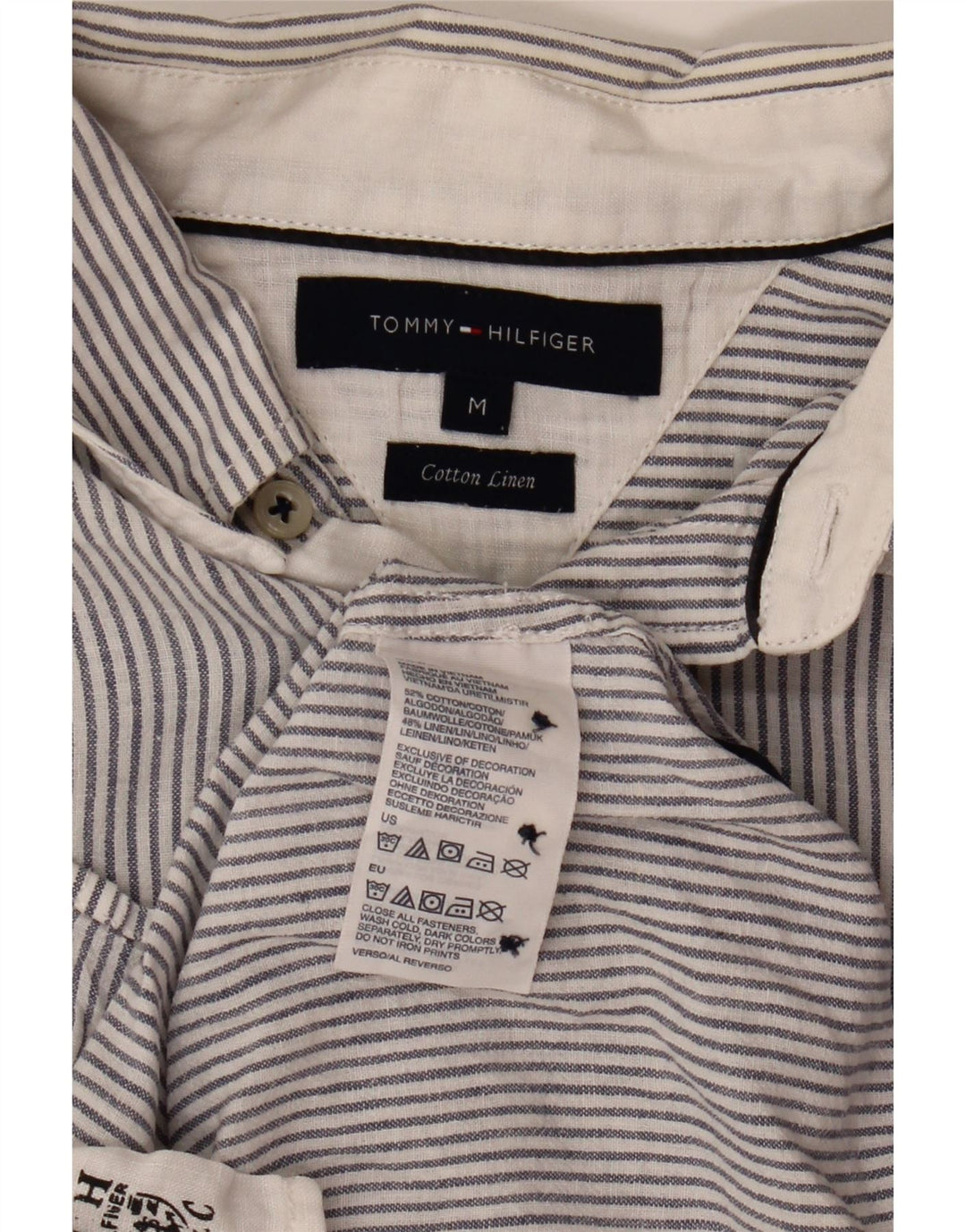 Camisa masculina Tommy Hilfiger de algodão listrado azul médio