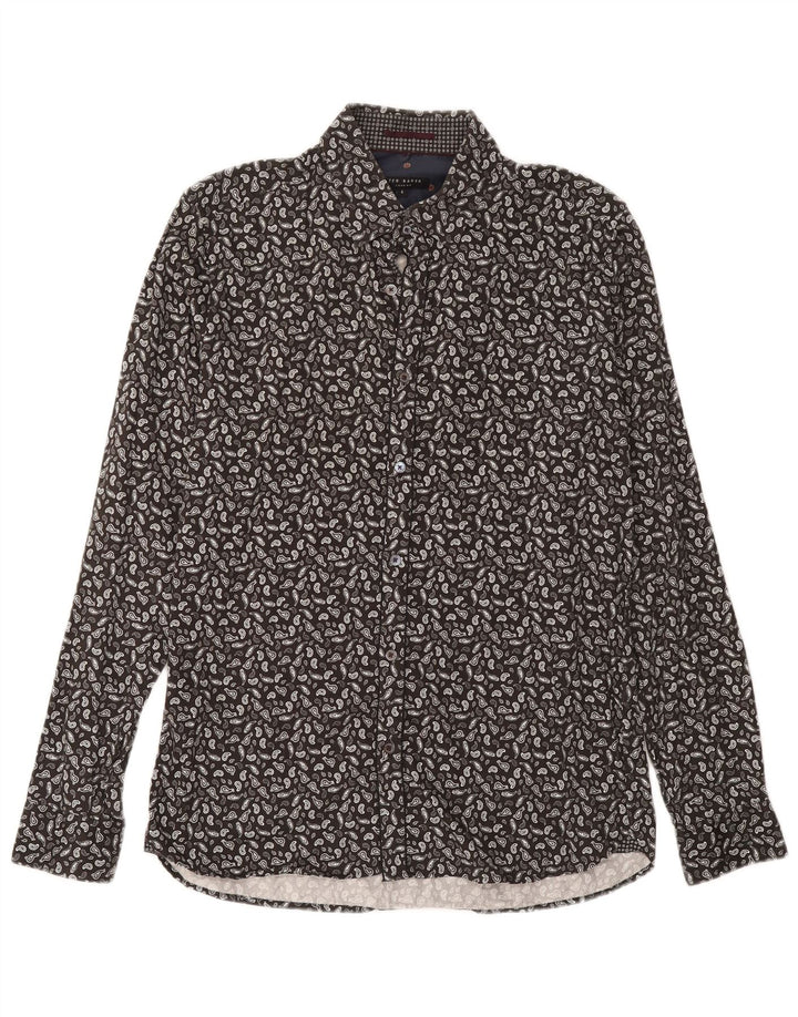 Camisa masculina Ted Baker tamanho 4 grande algodão paisley cinza